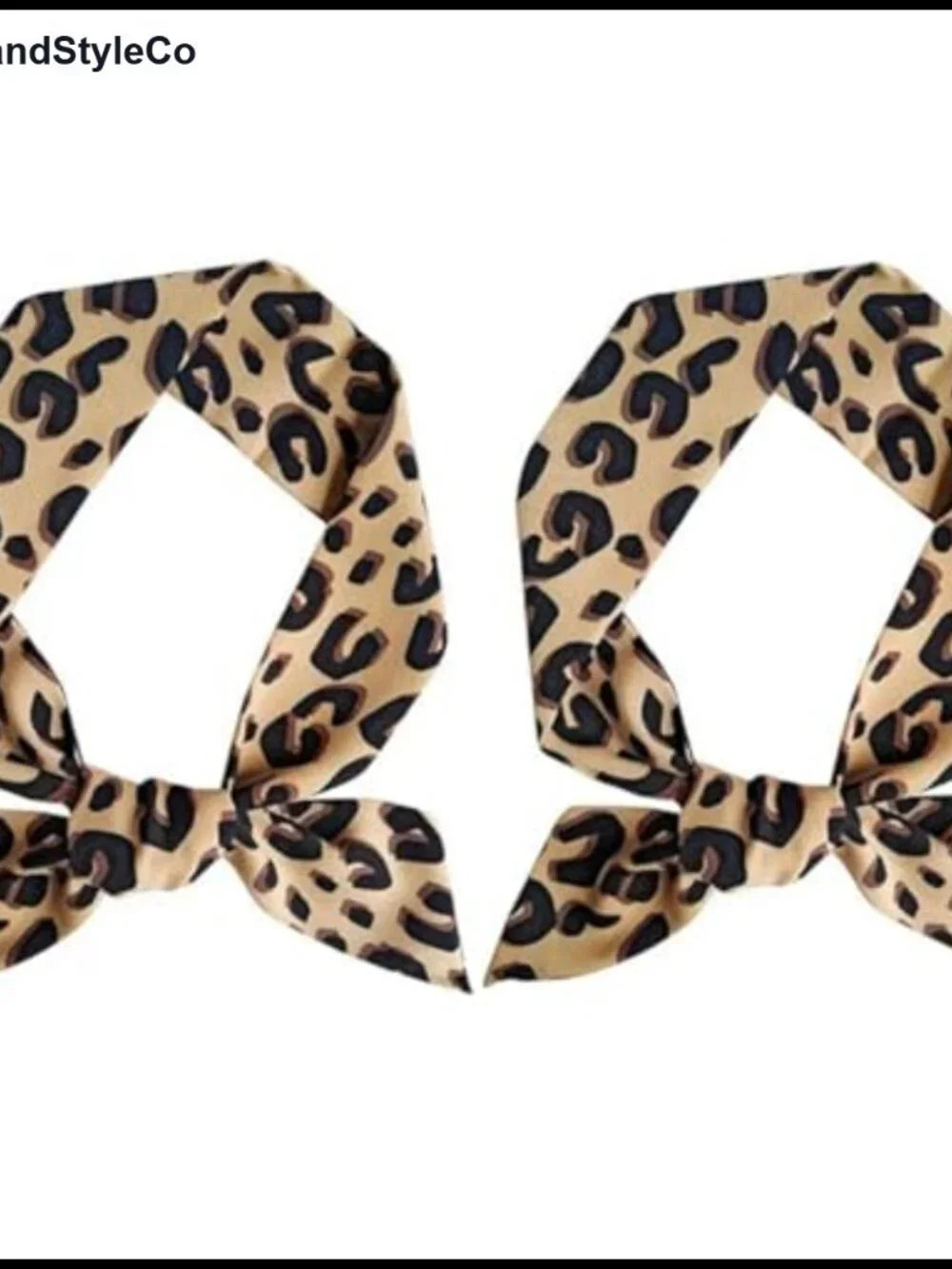 2Pcs Leopard Skinny Scarf Neck Tie Hairband Purse Decor Silk Feeling